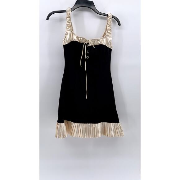 UNBRANDED Women's Black-Gold Pleated Button-Front Bodycon Tank Mini Dress SZ S - Picture 2 of 10